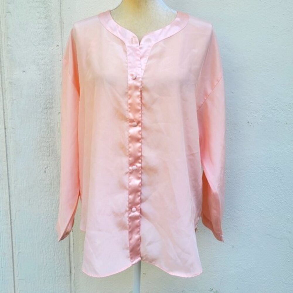 vintage victoria secret button front satin light pink pajama top sz small.